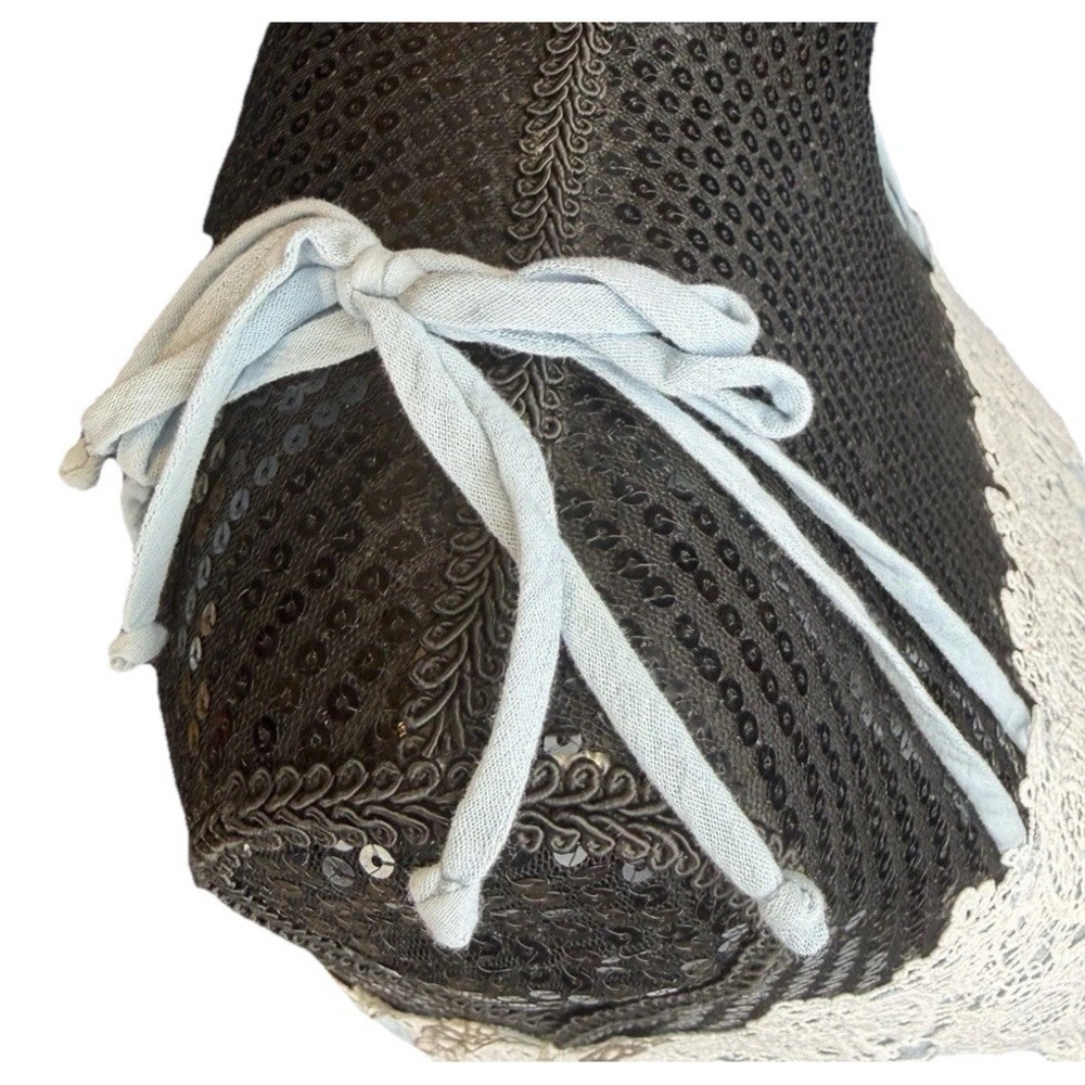 Línea Donatella Baby Blue Top Lace Tie Strap Shoulder Cami Boho Whimsy Prairie - Picture 4 of 9